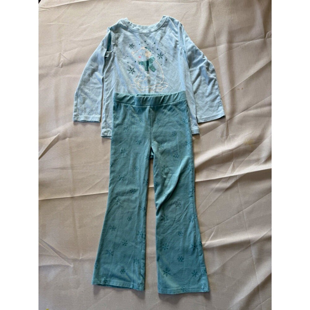 Garanimals 2-Piece Pajama Set 4T Blue Polar Bear Snowflake Long Sleeve Glitter